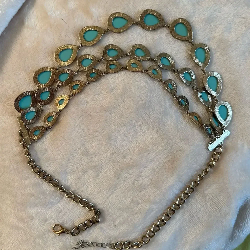 TURQUOISE & golden metal, TWO SIDED BEADED NECKLACE